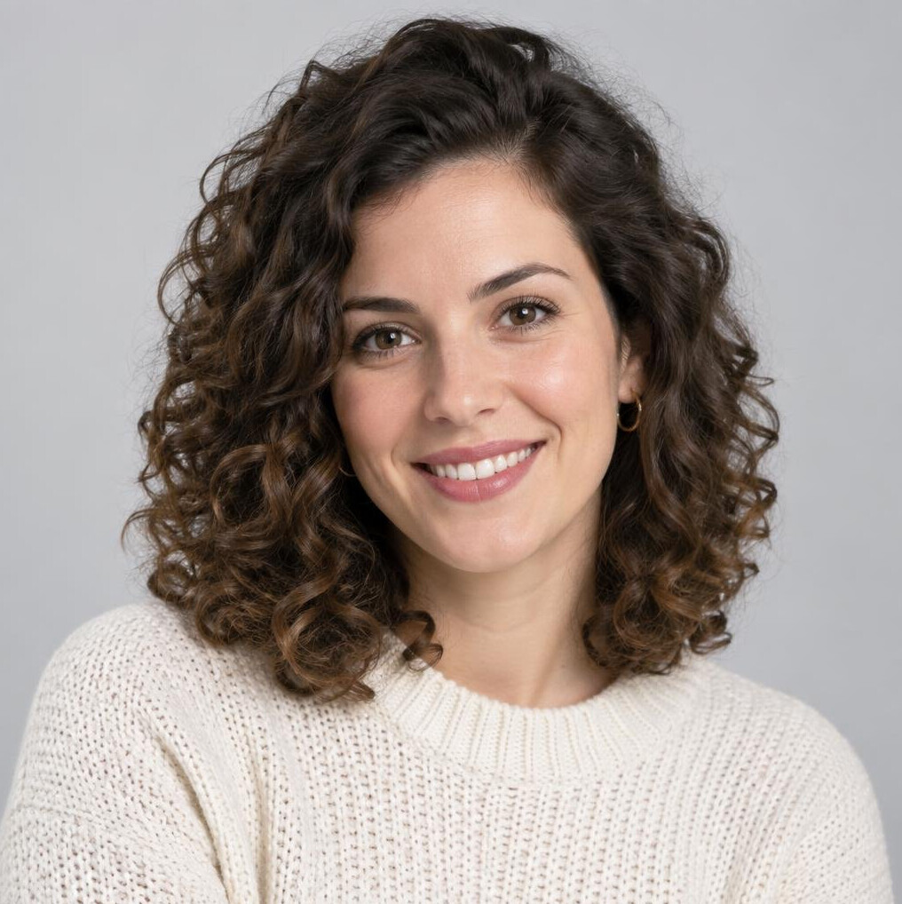 Portrait of a young woman with curly hair smiling