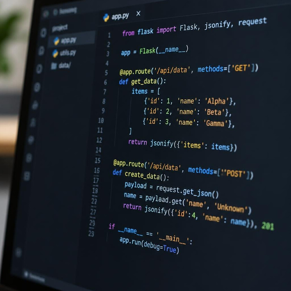 Close-up of computer screen showing colorful lines of source code